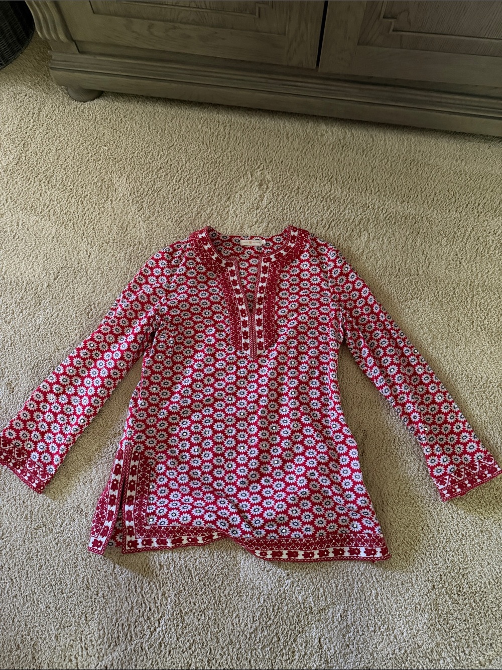 Tory Burch Red and White Floral Tunic
